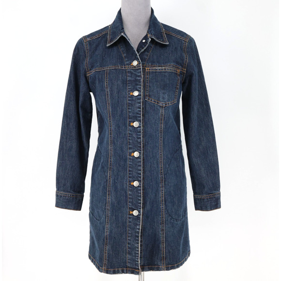 Chico's Dresses & Skirts - Chicos Denim Dress 0 Womens Small 4 Blue Stretch Cotton Jean Pockets Vintage